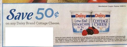 Save $0.50 on any Daisy Brand Cottage Cheese Expires 10/26/2013