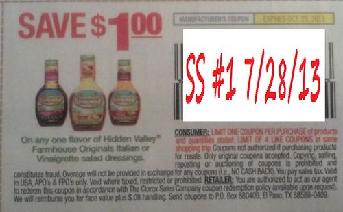Save $1.00 on any one flavor of Hidden Valley Farmhouse Originals Italian or Vinaigrette salad dressings Expires 10/28/2013