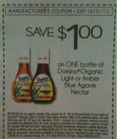 Save $1.00 on one bottle Organic Light or Amber Blue Agave Nectar Expires 10/31/2013