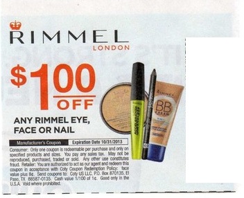 $1.00 off any Rimmel Eye, Face or Nail Expires 10/31/2013