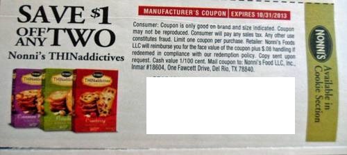 $1.00 off WYB 2 Nonni's THINaddictives Expires:  Oct-31-2013