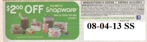 $2.00 off any one (1) Snapware food or home storage product Expires 10/31/2013