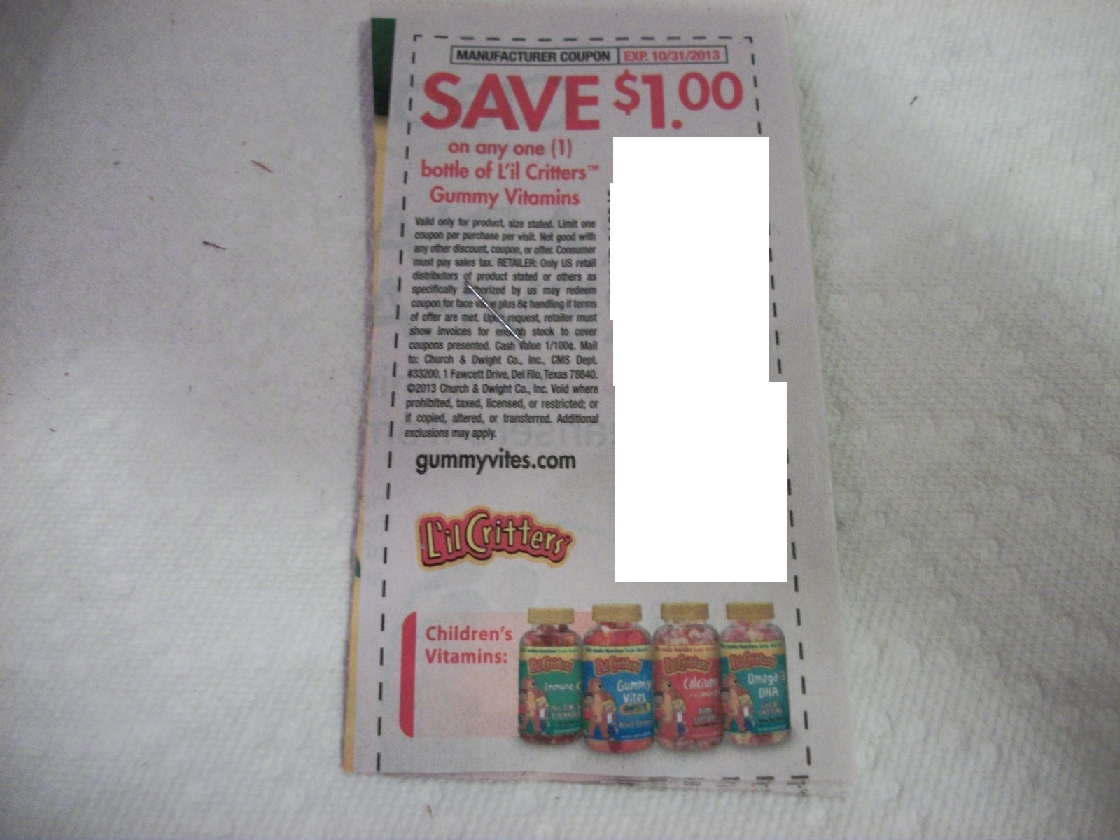 Save $1.00 on any one (1) bottle of L'il Critters Gummy Vitamins Expires 10/31/2013