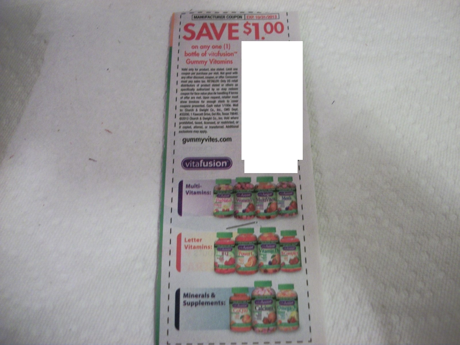 Save $1.00 on any one (1) bottle of vitafusion Gummy Vitamins Expires 10/31/2013