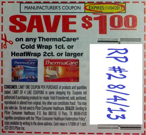 Save $1.00 on any ThermaCare cold Wrap 1 ct or Heat Wrap 2 ct or larger Expires 11/04/2013