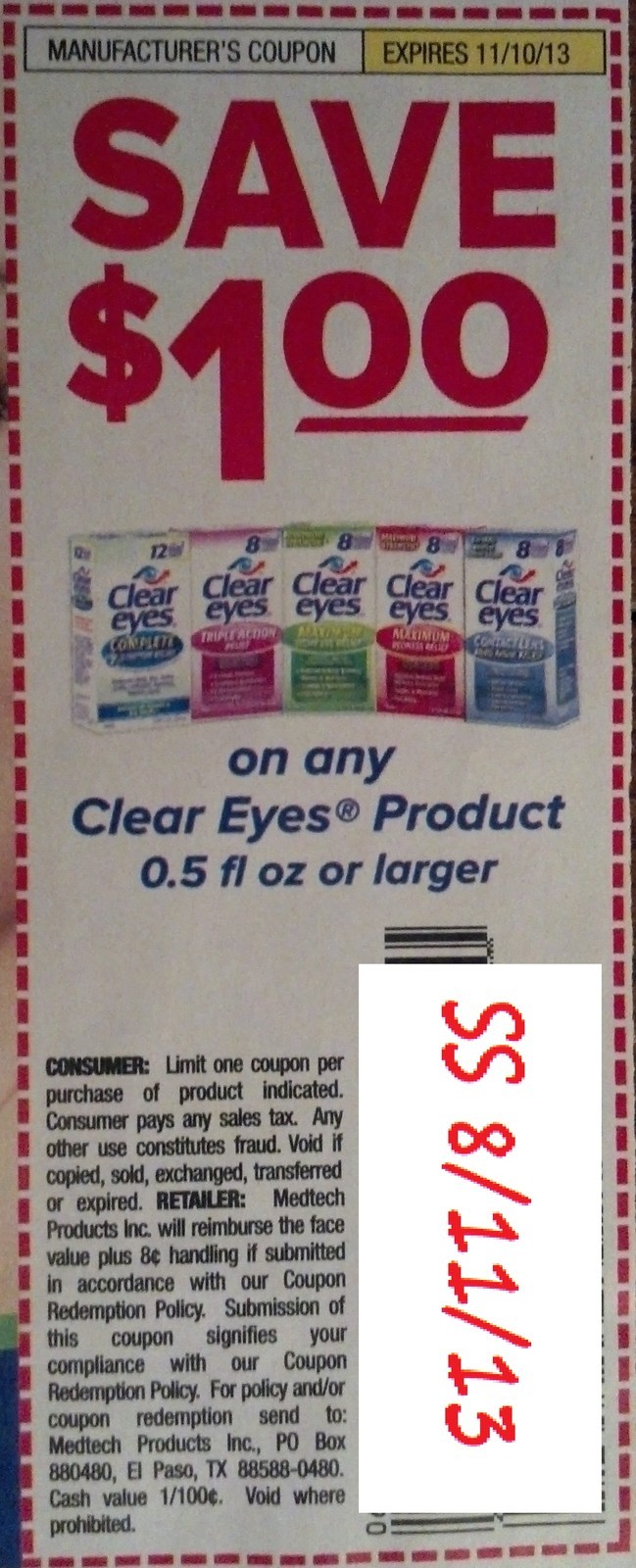 Save $1.00 on any Clear Eyes product 0.5 fl oz or larger Expires 11/10/2013