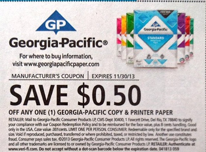 Save $0.50 off any one (1) Georgia-Pacific Copy & Printer Paper Expires 11/30/2013