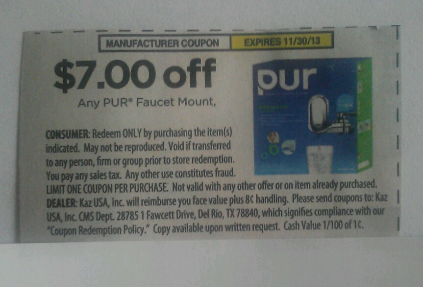$7.00 off Any Pur Faucet Mount Expires 11/30/2013