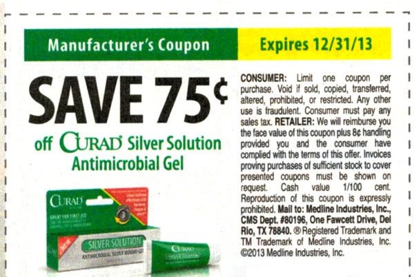 Save $0.75 off Curad Silver Solution Antimicrobial Gel Expires 12/31/2013