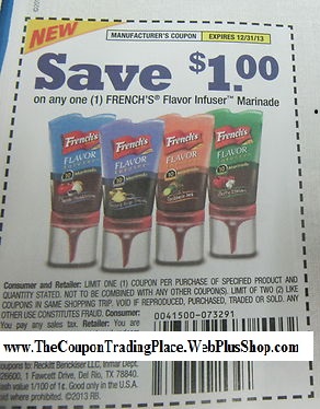Save $1.00 on any one (1) French's Flavor Infuser Marinade Expires 12/31/2013