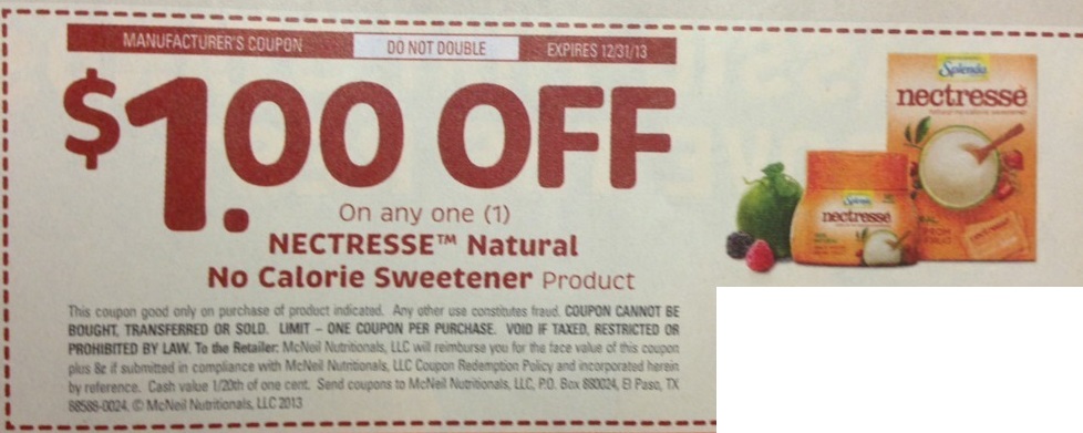 $1.00 off on any one (1) Nectresse Natural No Calorie Sweetener Product Expires 12/31/2013